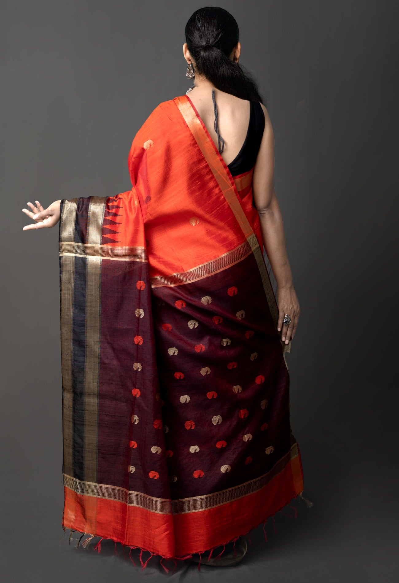Online Shopping for Orange Pure Dupion  Silk Saree with Weaving from West Bengal at Unnatisilks.com India
