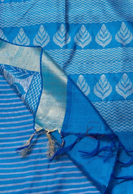Blue Pure Dupion  Silk Saree