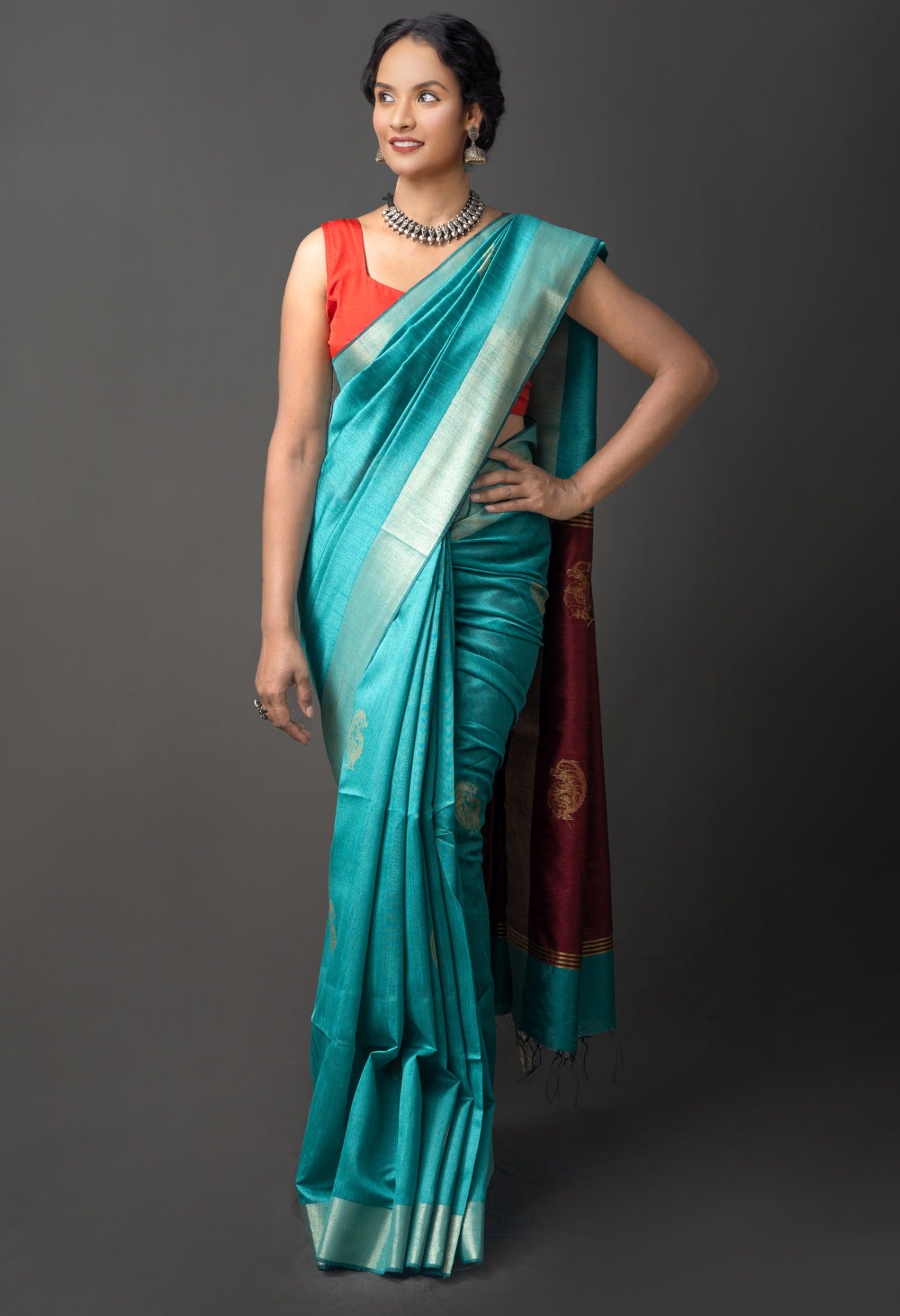 Online Shopping for Green  Bengal Linen Saree with Weaving from West Bengal at Unnatisilks.com India
