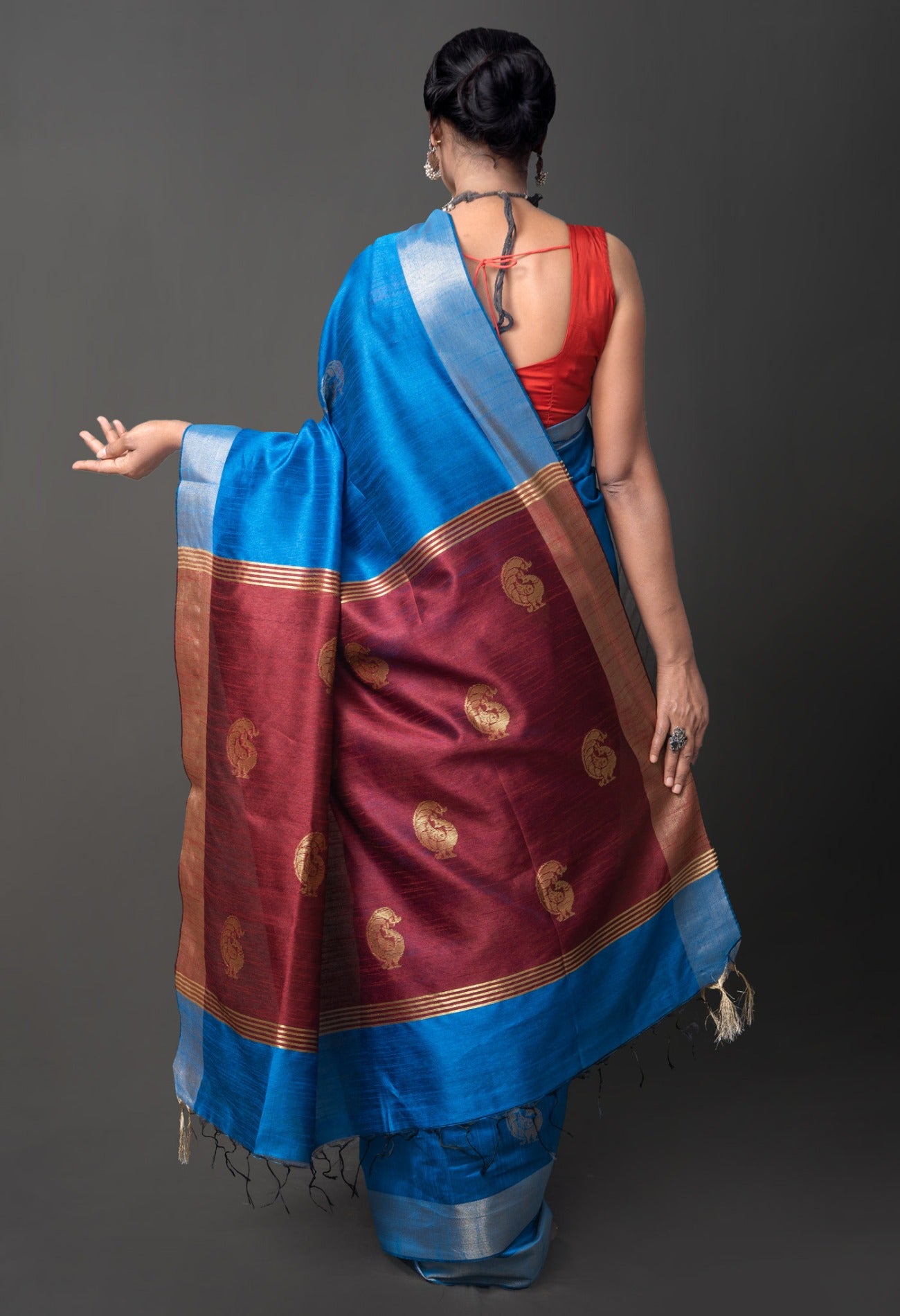 Online Shopping for Blue  Dupion  Silk Saree with Weaving from West Bengal at Unnatisilks.com India
