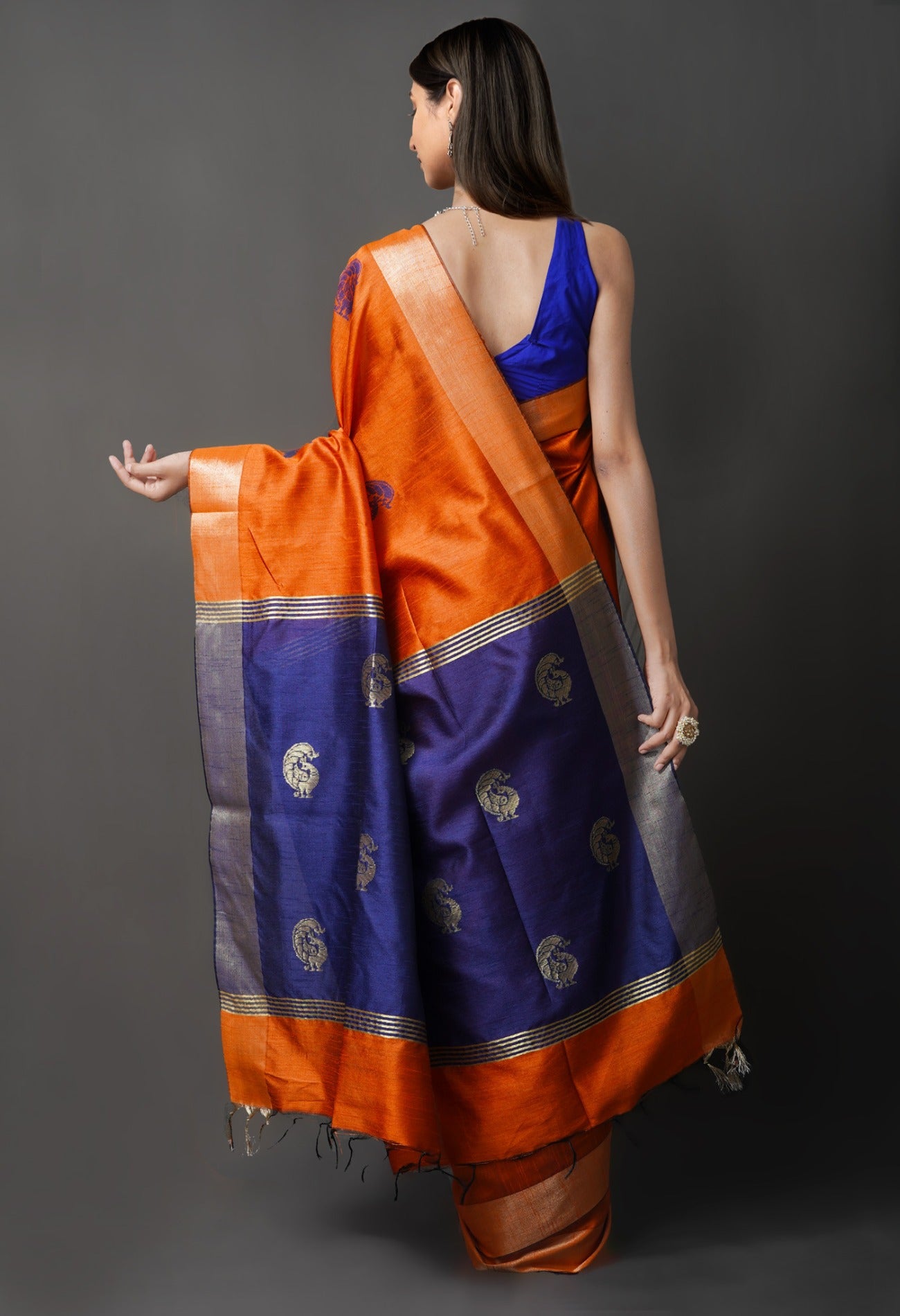 Online Shopping for Rust Orange  Bengal Linen Saree with Weaving from West Bengal at Unnatisilks.com India
