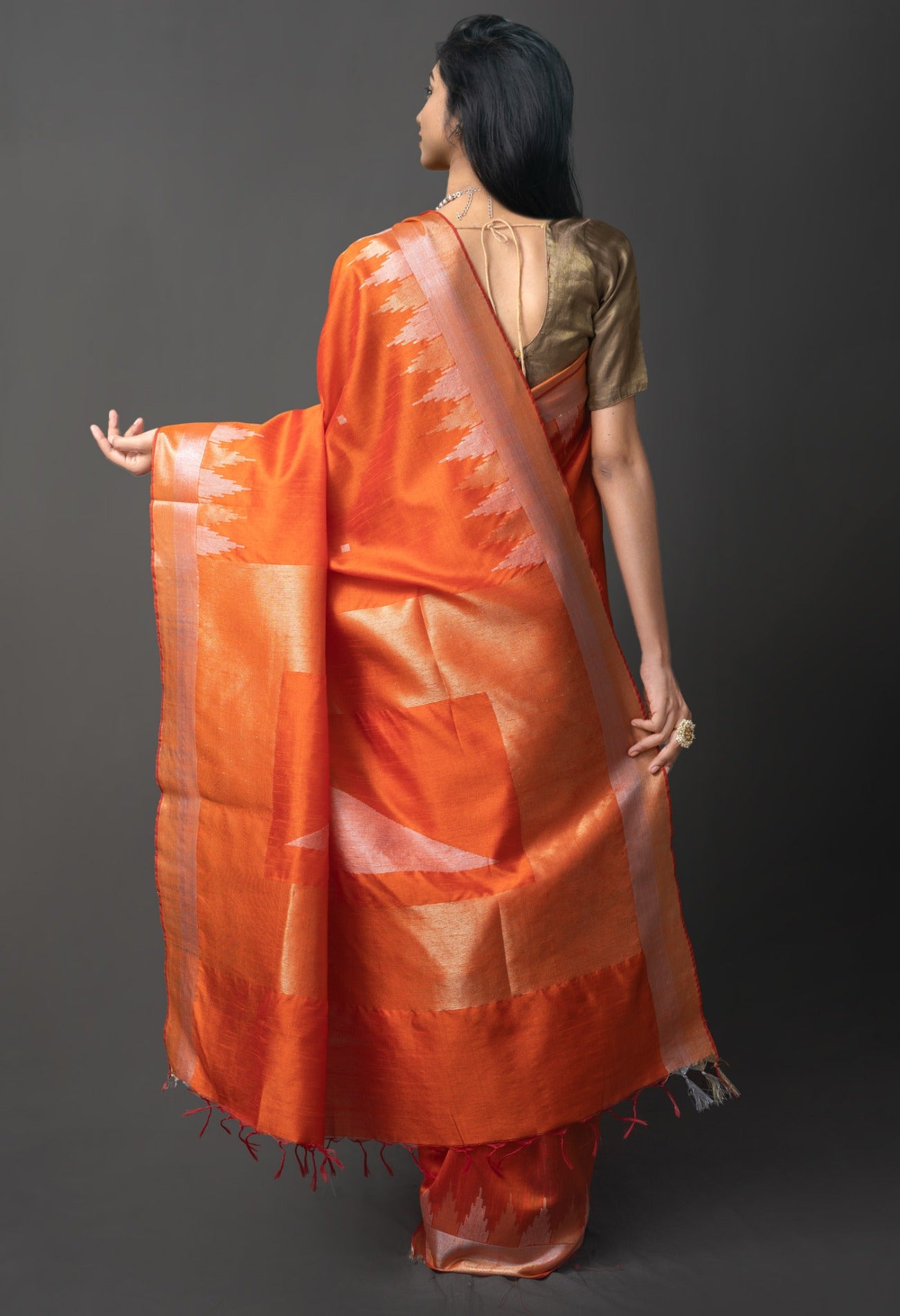 Online Shopping for Orange  Bengal Linen Saree with Weaving from West Bengal at Unnatisilks.com India

