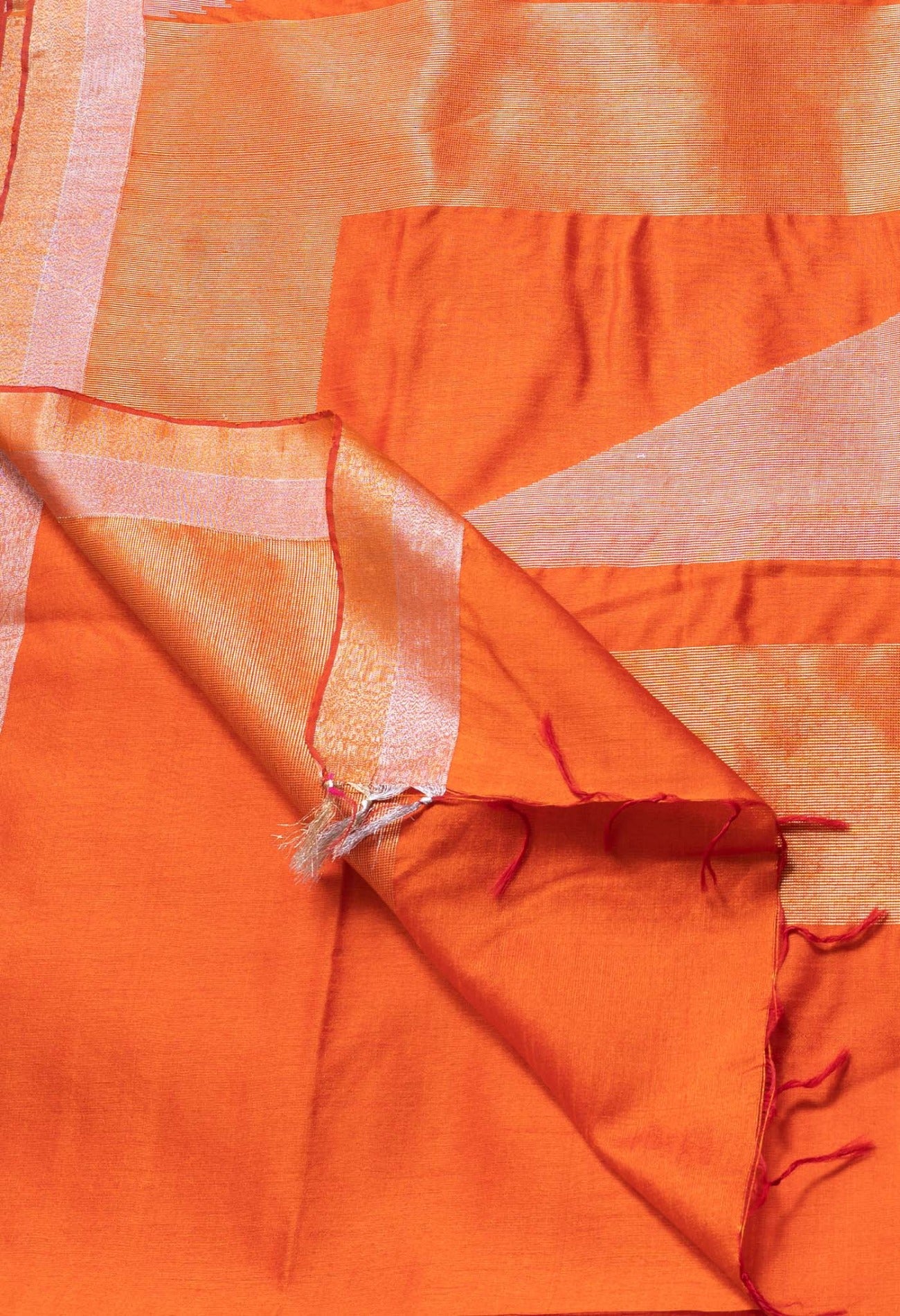 Orange  Dupion  Silk Saree