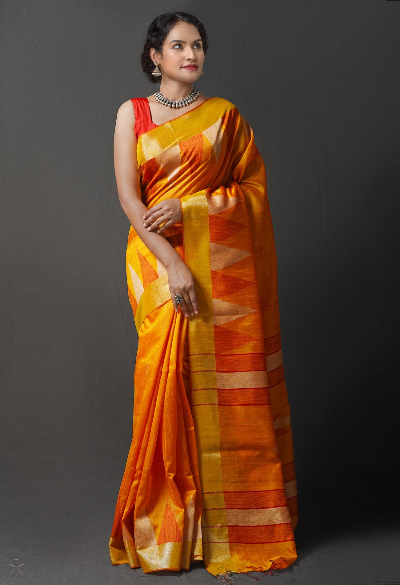 Online Shopping for Orange  Bengal Linen Saree with Weaving from West Bengal at Unnatisilks.com India
