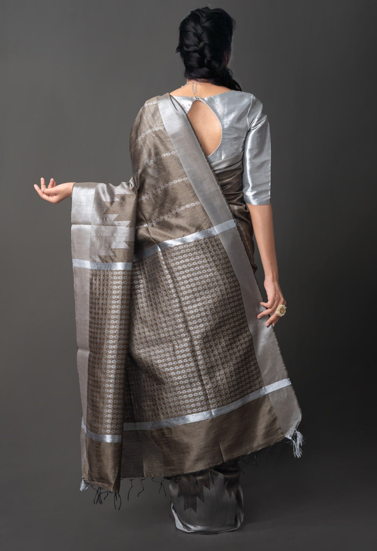 Online Shopping for Grey  Dupion  Silk Saree with Weaving from West Bengal at Unnatisilks.com India
