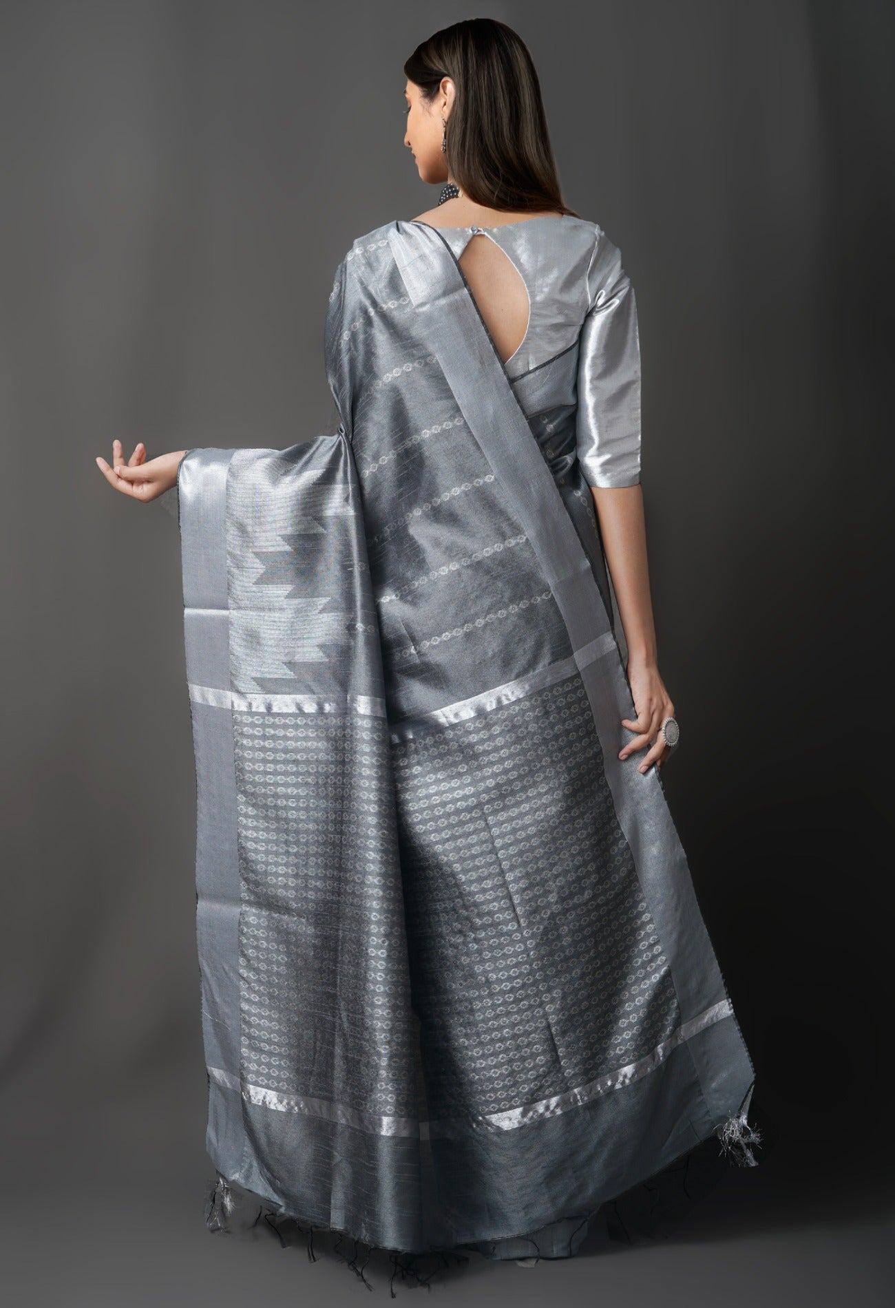 Online Shopping for Grey  Dupion  Silk Saree with Weaving from West Bengal at Unnatisilks.com India
