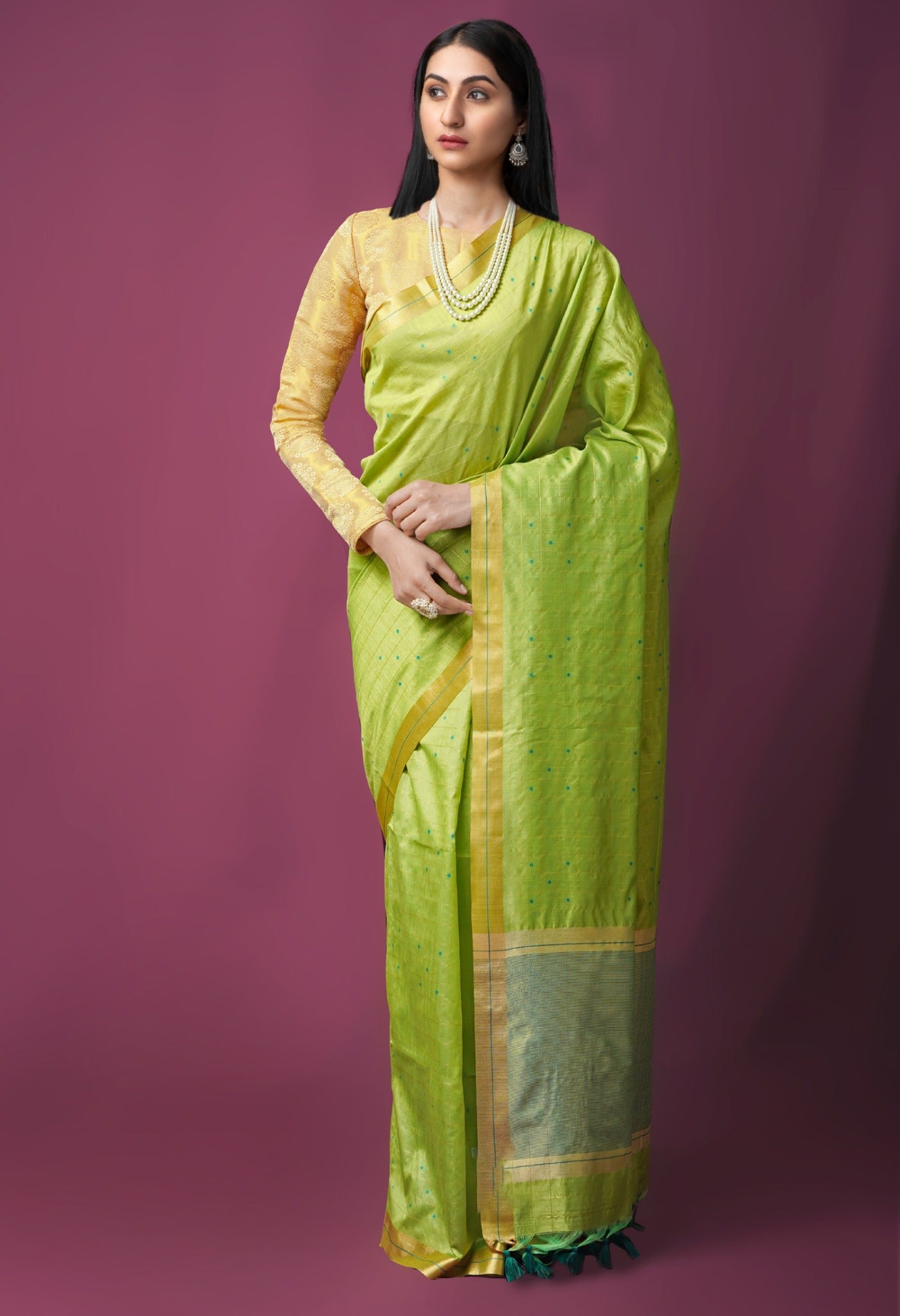 Online Shopping for Green  Dupion Silk Saree with Weaving from West Bengal at Unnatisilks.com India
