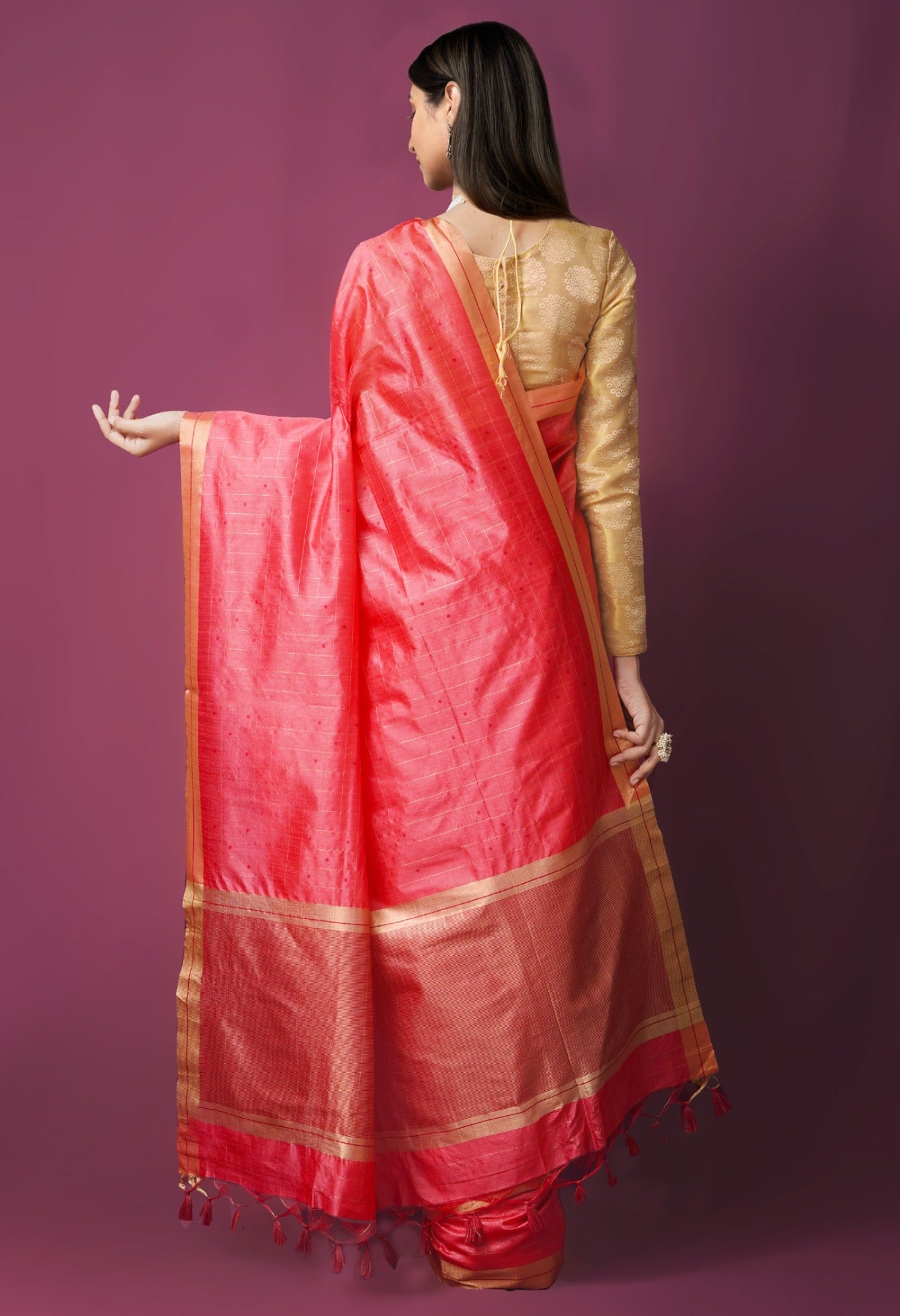 Online Shopping for Pink  Dupion Silk Saree with Weaving from West Bengal at Unnatisilks.com India
