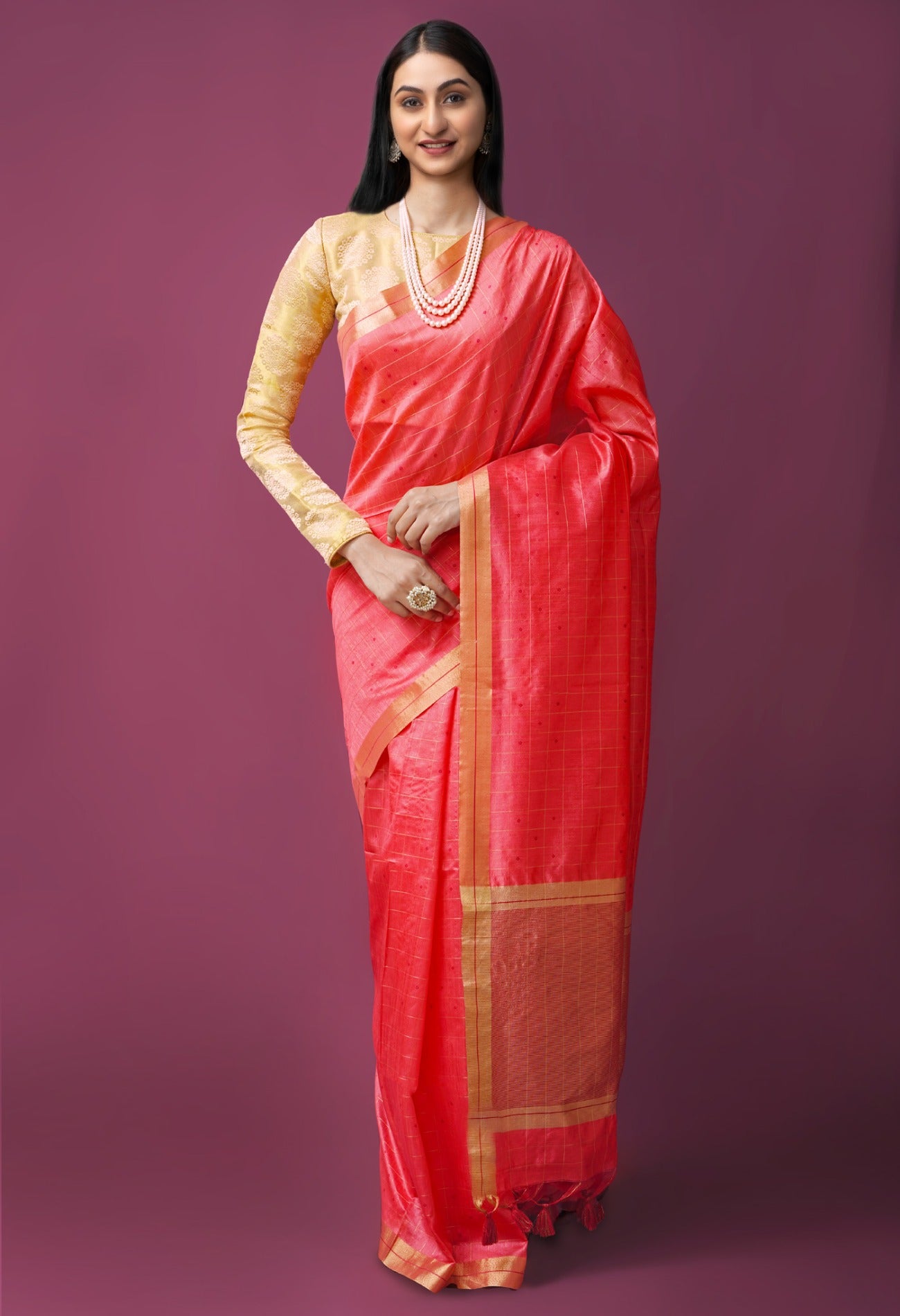 Online Shopping for Pink  Dupion Silk Saree with Weaving from West Bengal at Unnatisilks.com India
