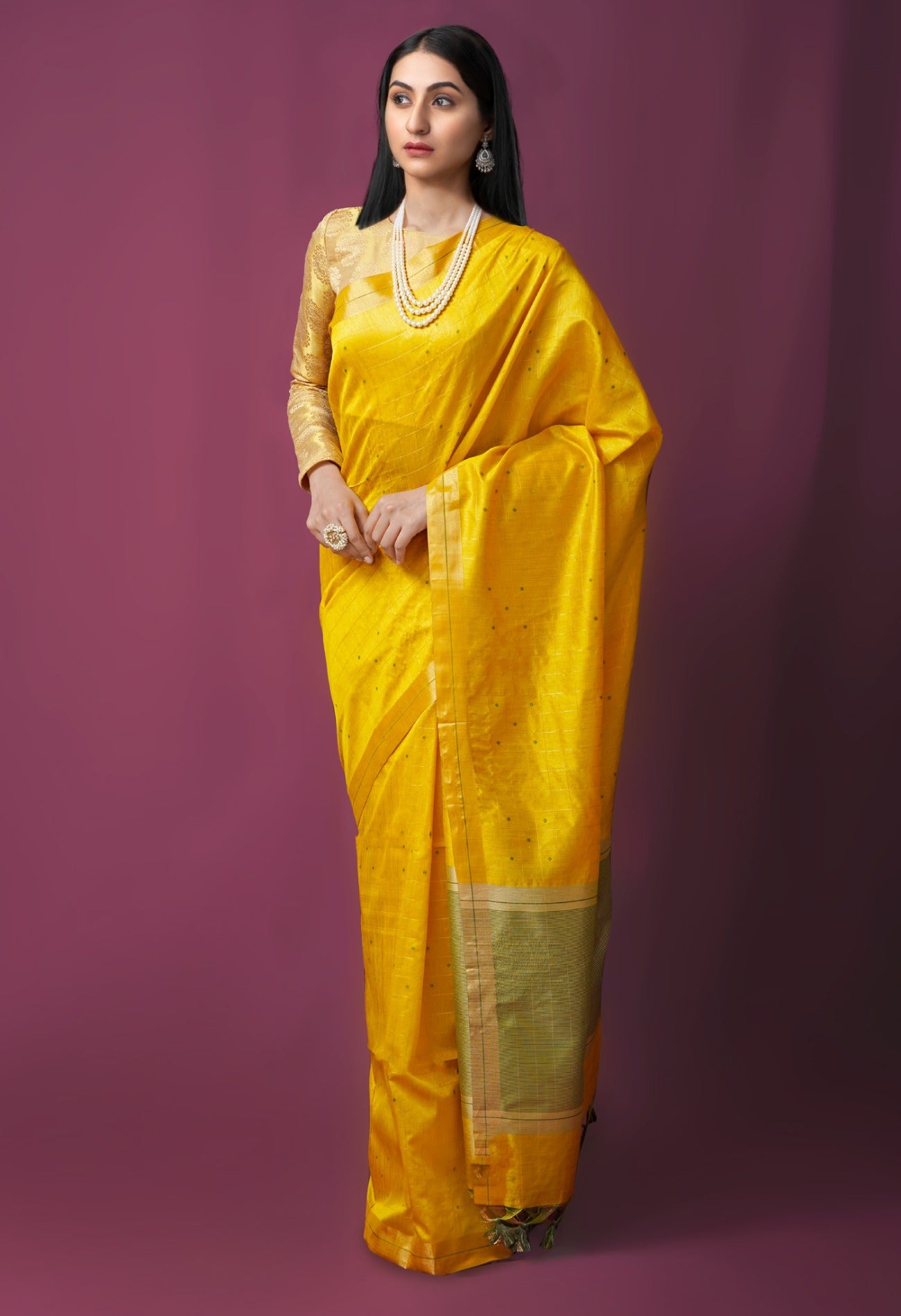 Online Shopping for Gold  Dupion Silk Saree with Weaving from West Bengal at Unnatisilks.com India
