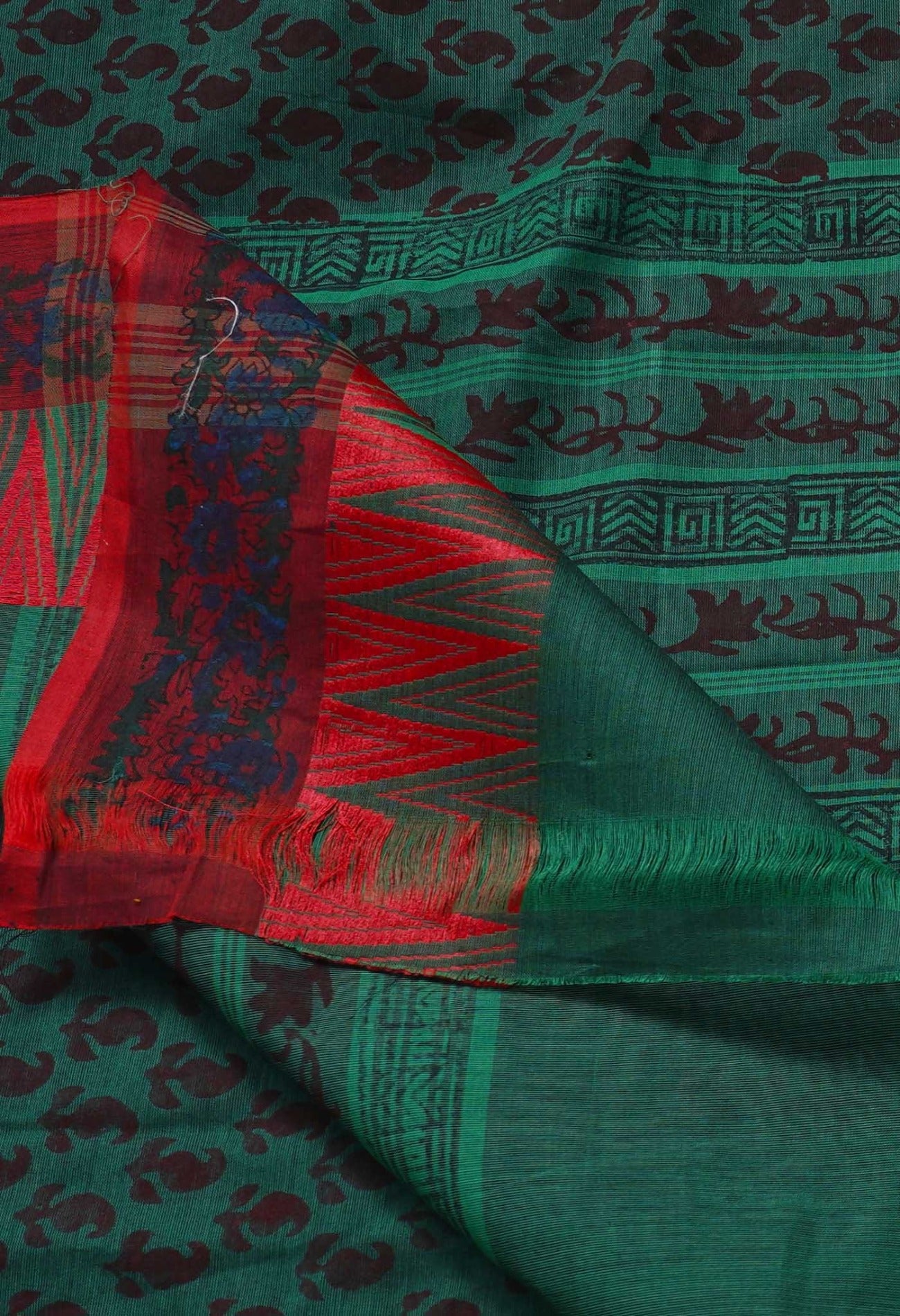 Green Block Printed Kanchi Cotton Saree