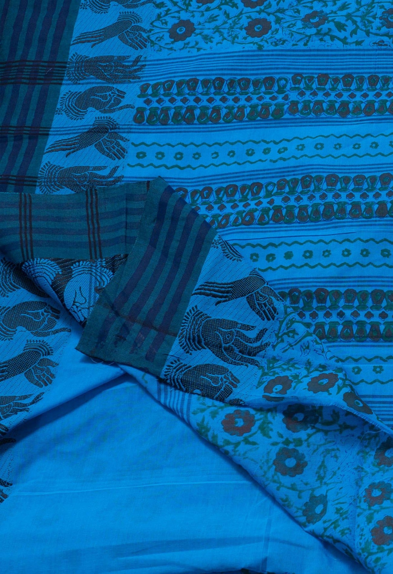 Blue  Block Printed Kanchi Cotton Saree