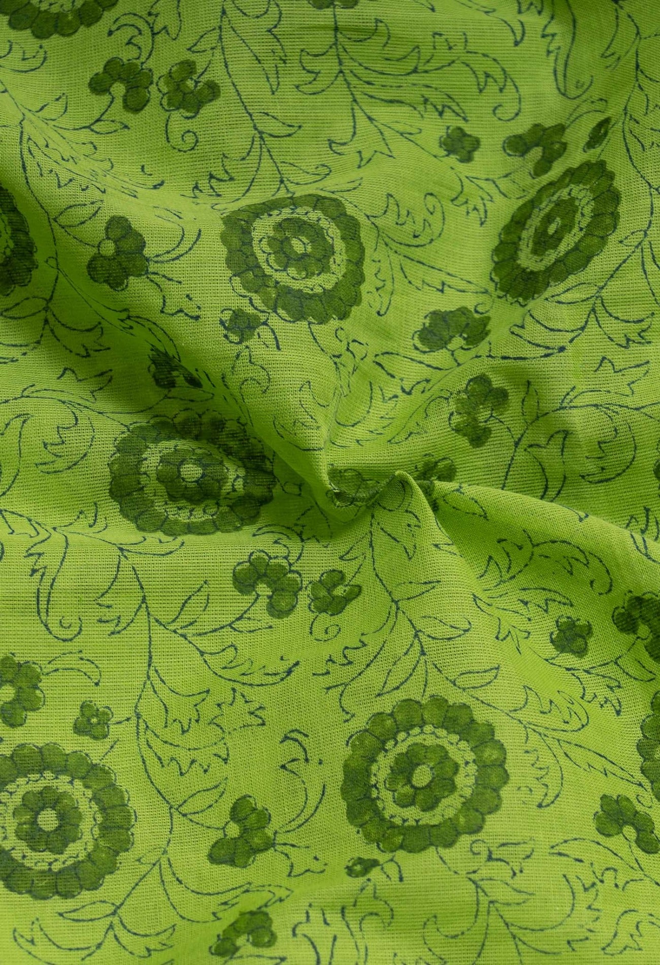 Online Shopping for Green  Block Printed Kanchi Cotton Saree with Hand Block Prints from Tamil Nadu at Unnatisilks.com India
