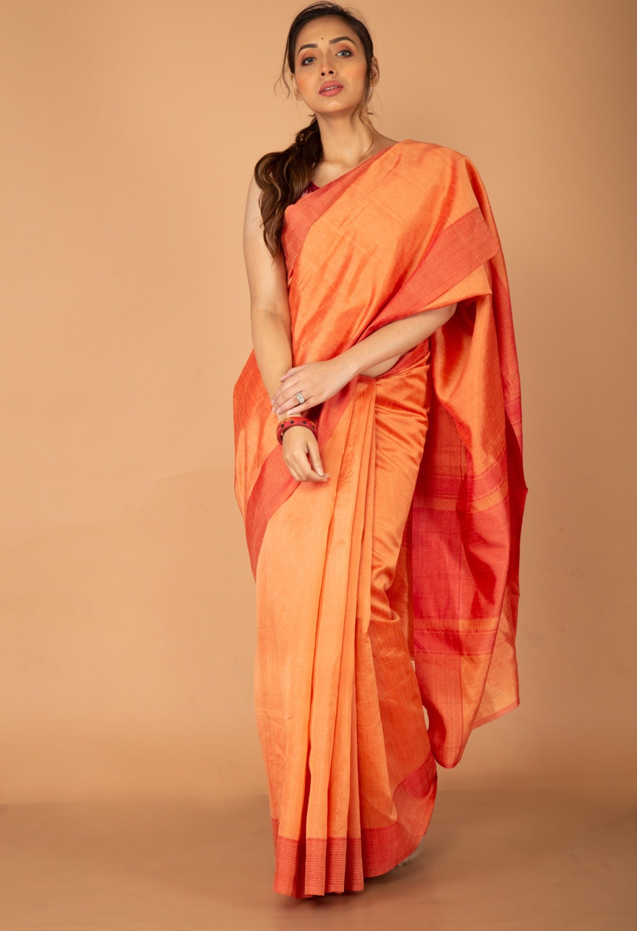 Online Shopping for Peach Orange  Mysore Sico Saree with Fancy/Ethnic Prints from Karnataka at Unnatisilks.com India
