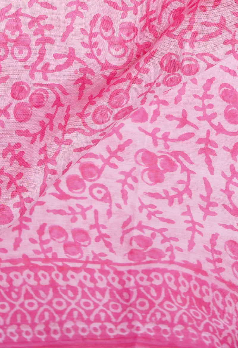 Online Shopping for Pink Pure Block Printed Mulmul Cotton Saree with Hand Block Prints from Rajasthan at Unnatisilks.com India

