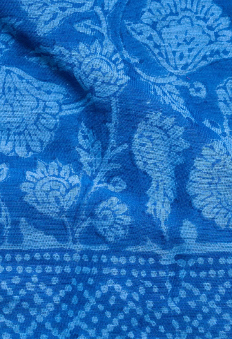 Online Shopping for Blue Pure Block Printed Mulmul Cotton Saree with Hand Block Prints from Rajasthan at Unnatisilks.com India
