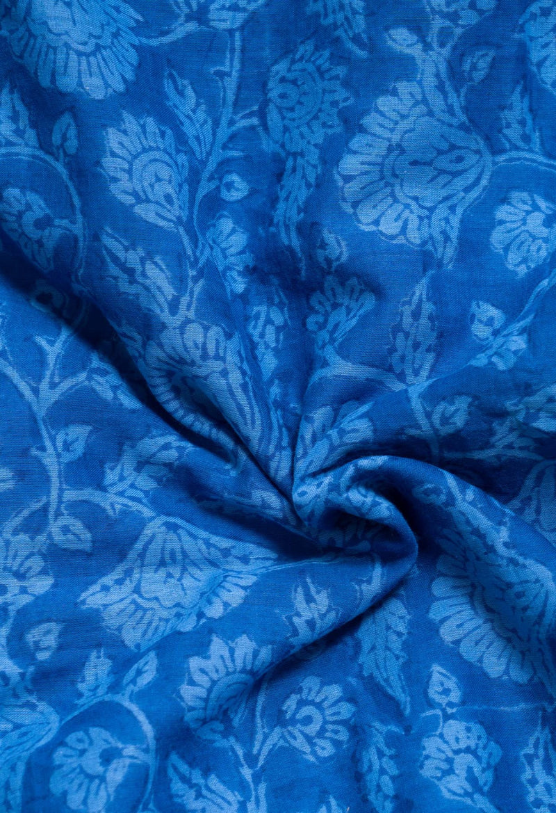 Online Shopping for Blue Pure Block Printed Mulmul Cotton Saree with Hand Block Prints from Rajasthan at Unnatisilks.com India
