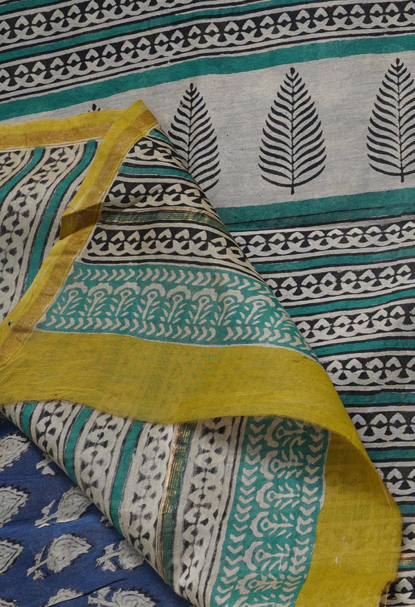 Blue Pure Preet Bagru Chanderi Sico Saree-UNM63352