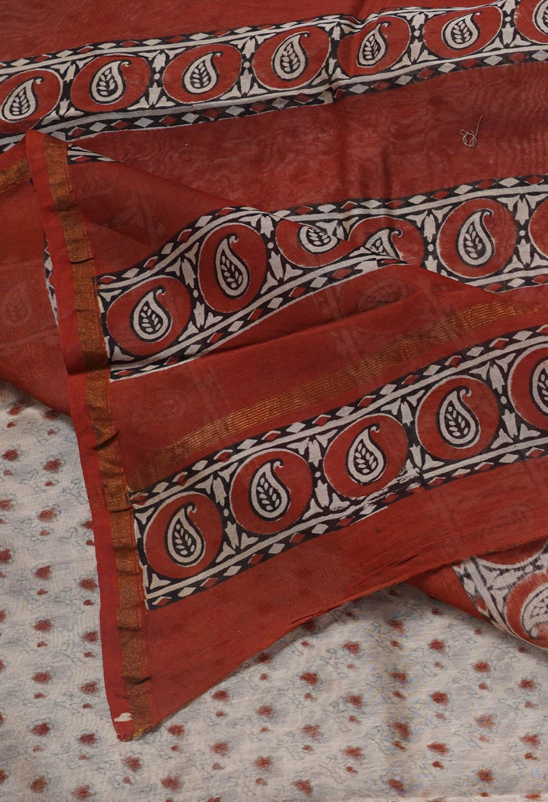Cream Pure Preet Bagru Chanderi Sico Saree