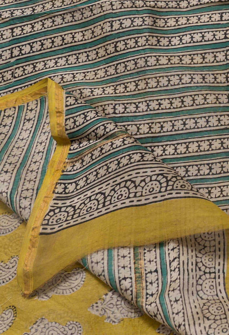 Yellow Pure Preet Bagru Chanderi Sico Saree