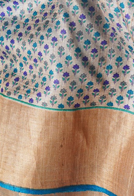 Cream Pure Handloom Bengal Tussar  Silk Saree