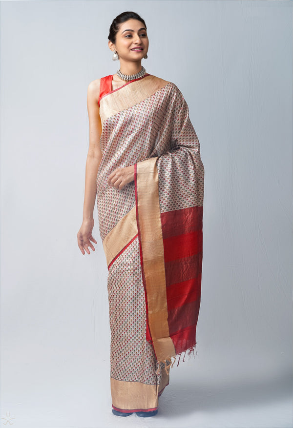 Online Shopping for Cream Pure Handloom Bengal Tussar  Silk Saree with Embroidery from Chhattisgarh at Unnatisilks.com India

