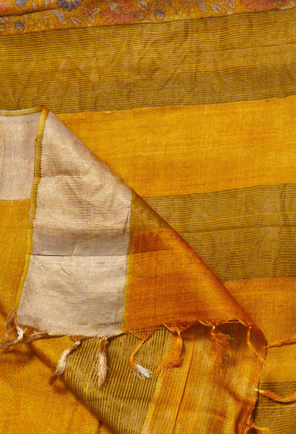 Yellow Pure Handloom Bengal Tussar  Silk Saree
