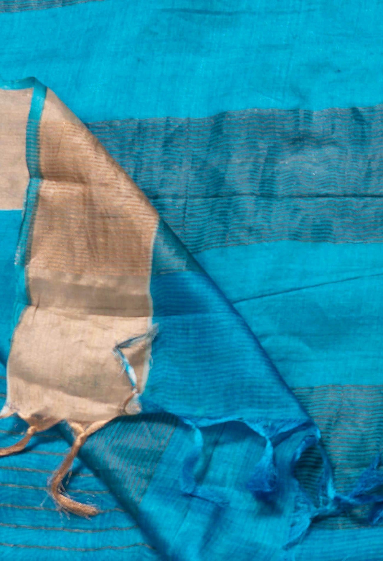Blue Pure Handloom Bengal Tussar  Silk Saree