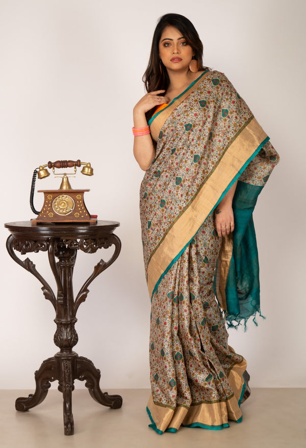 Online Shopping for Cream Pure Handloom Bengal Tussar  Silk Saree with Embroidery from Chhattisgarh at Unnatisilks.com India

