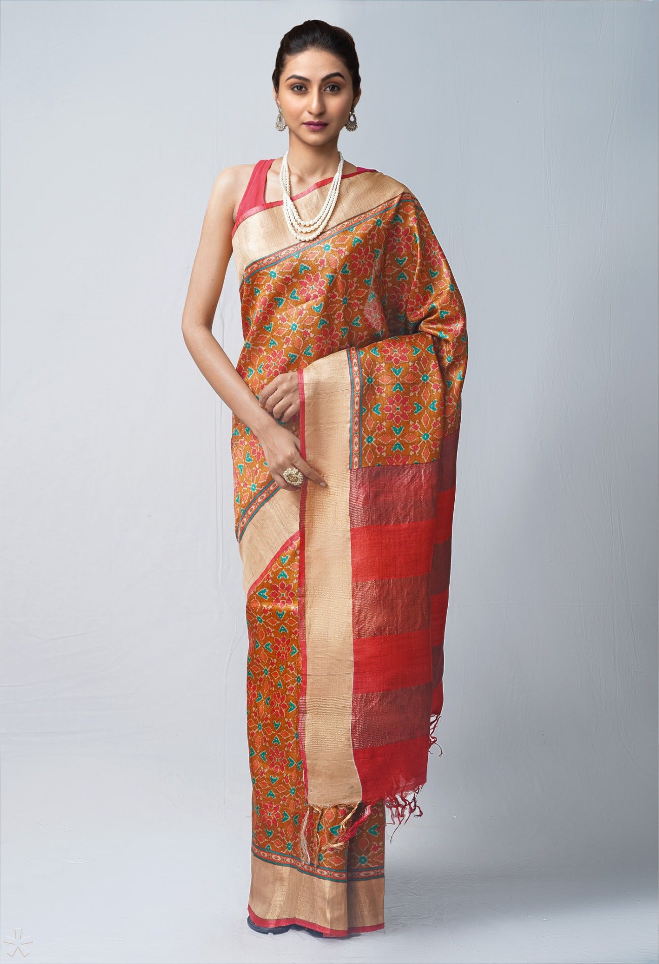 Online Shopping for Rust Orange Pure Handloom Bengal Tussar  Silk Saree with Embroidery from Chhattisgarh at Unnatisilks.com India
