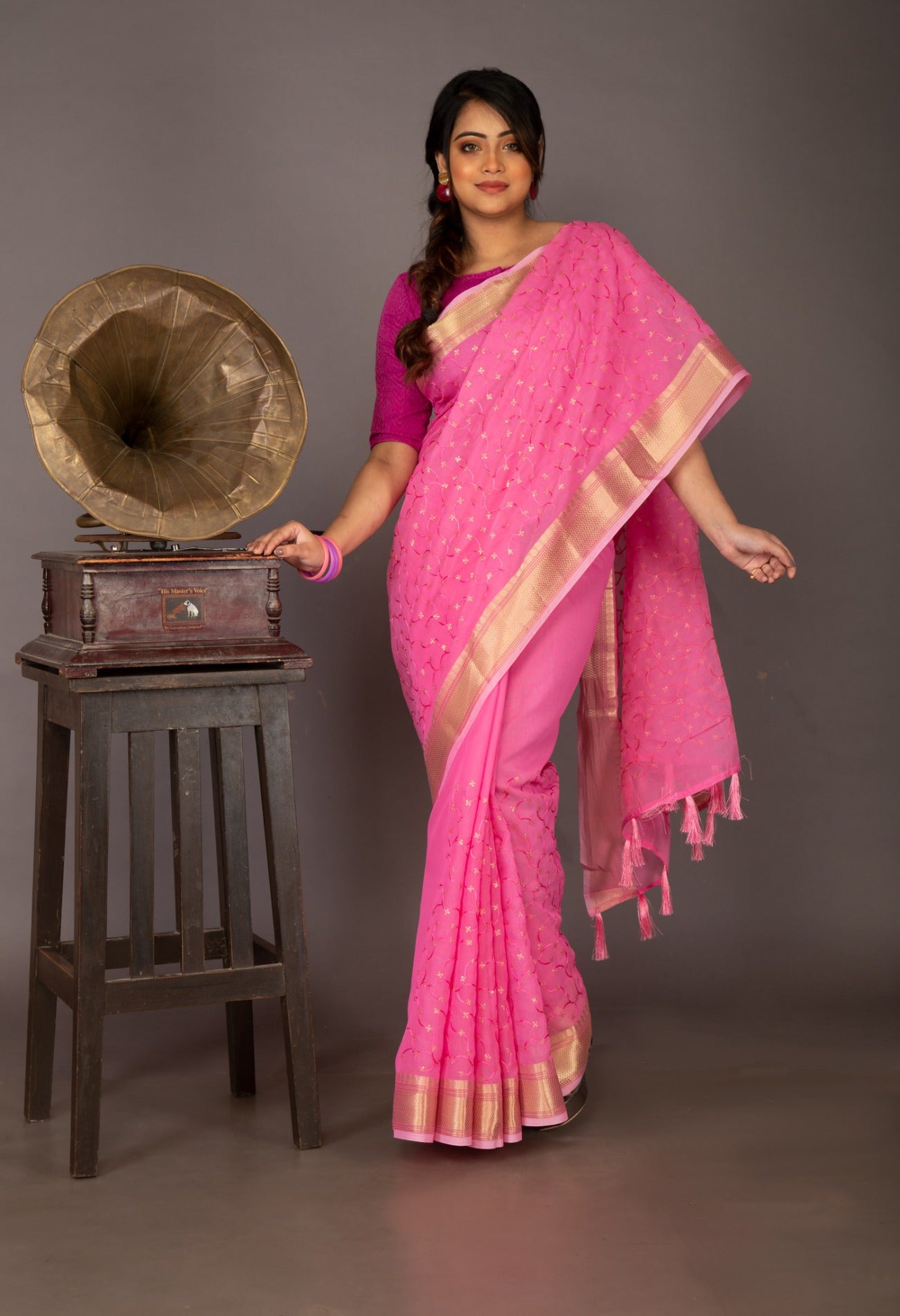 Online Shopping for Pink Pure Embroidery Chanderi  Sico Saree with Embroidery from Madhya Pradesh at Unnatisilks.com India
