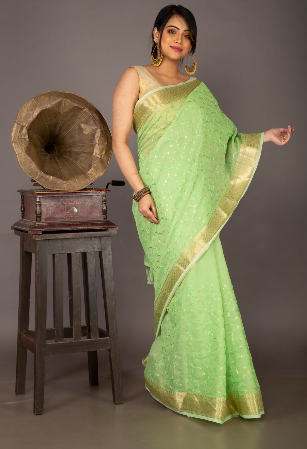 Online Shopping for Green Pure Embroidery Chanderi  Sico Saree with Embroidery from Madhya Pradesh at Unnatisilks.com India