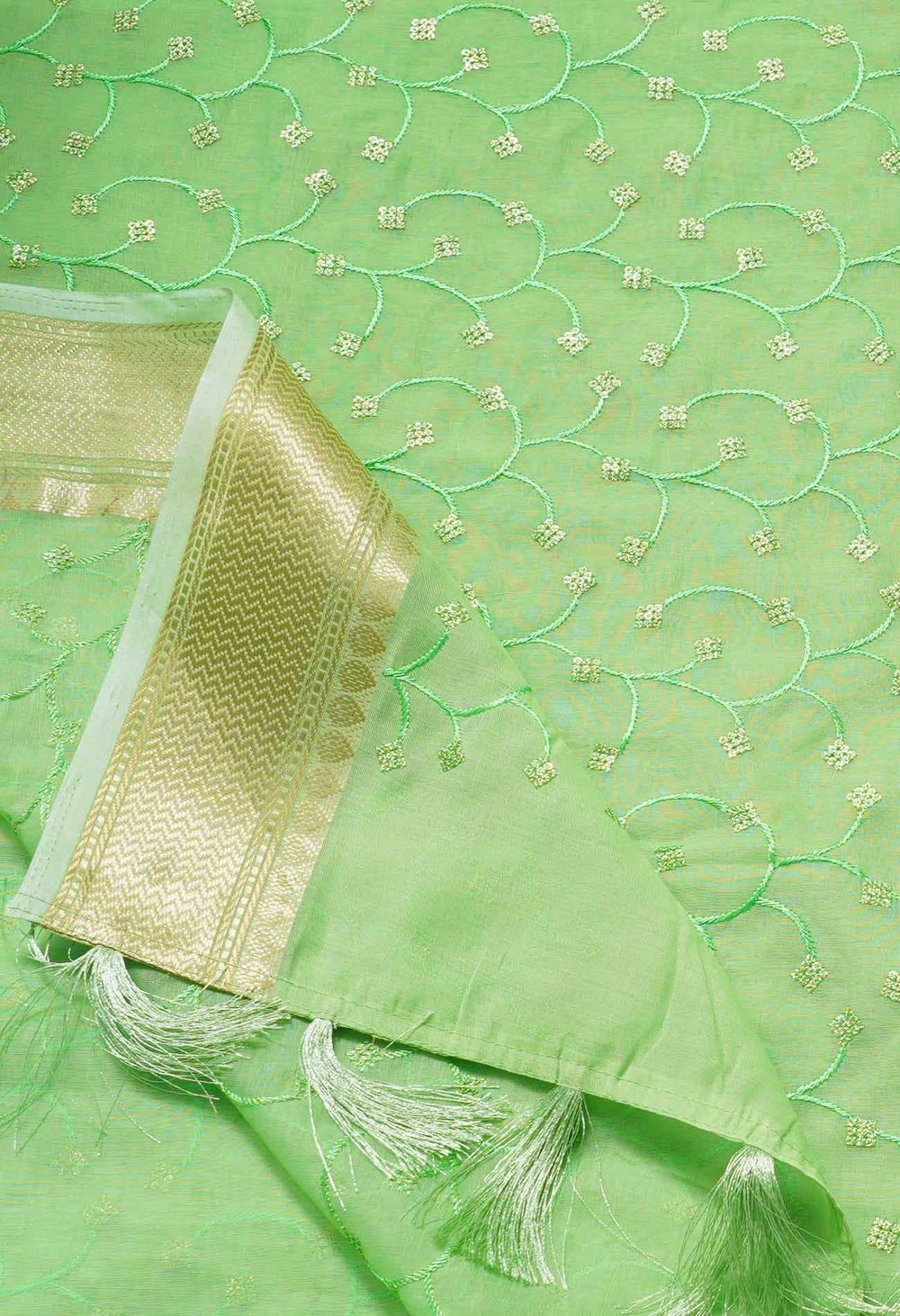 Green Pure Embroidery Chanderi Sico Saree