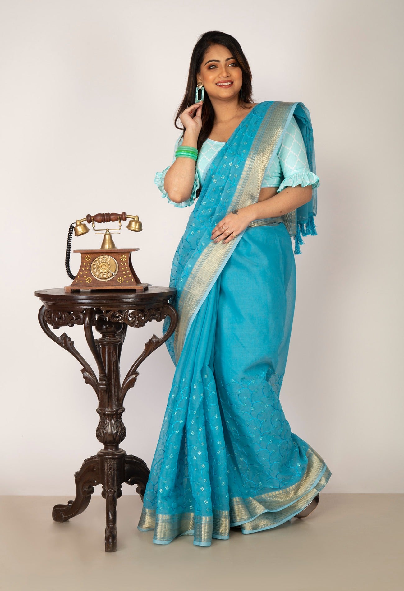 Online Shopping for Blue Pure Embroidery Chanderi  Sico Saree with Embroidery from Madhya Pradesh at Unnatisilks.com India
