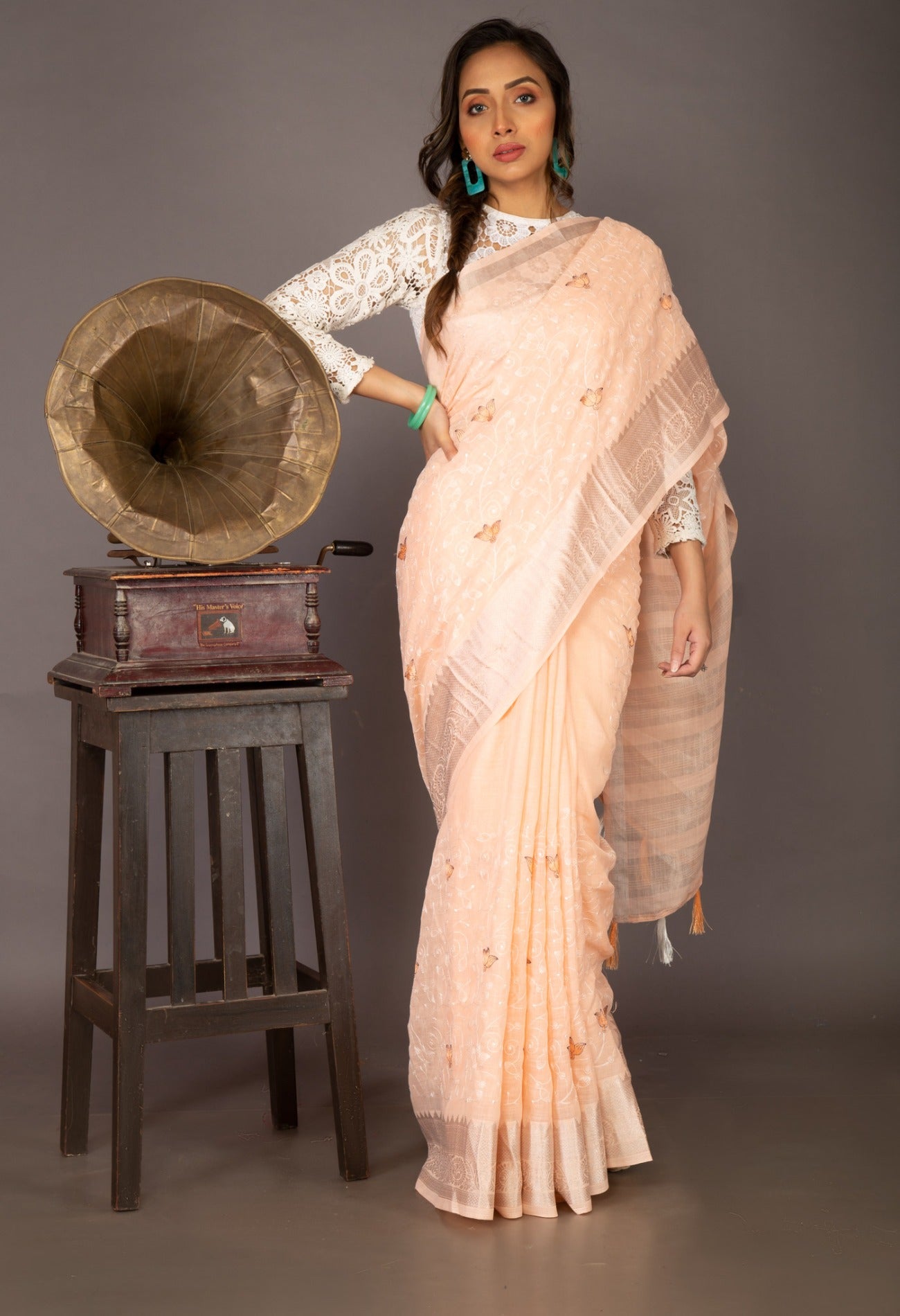 Online Shopping for Orange Pure Embroidery  Linen Saree with Embroidery from Madhya Pradesh at Unnatisilks.com India
