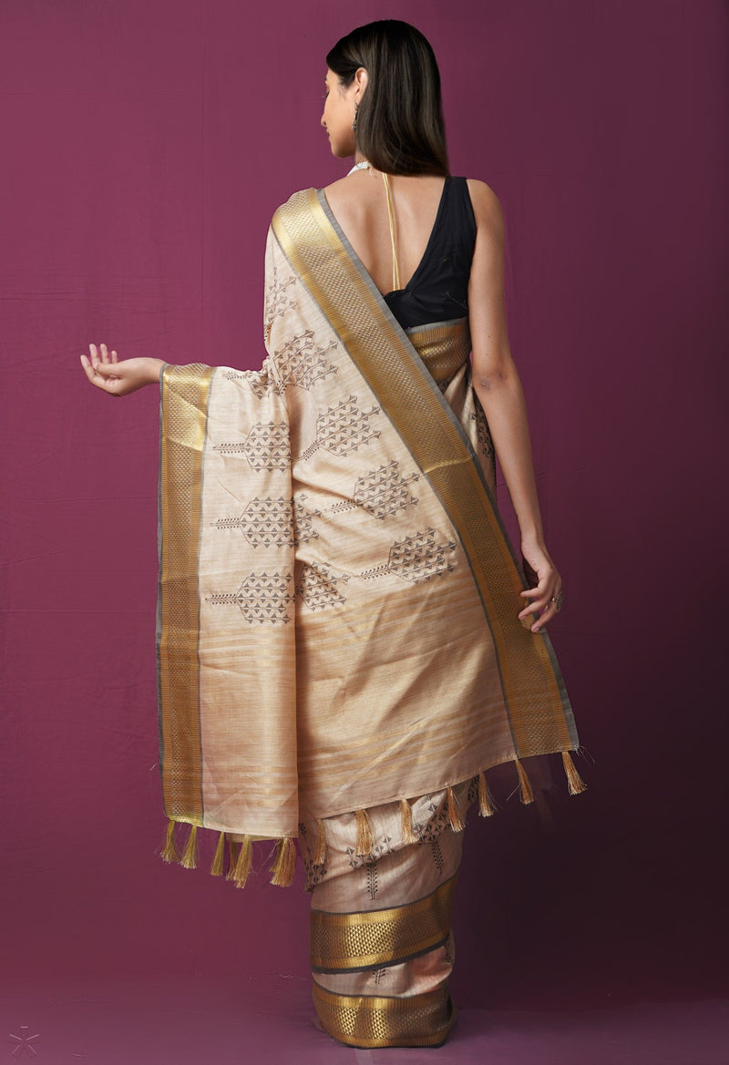 Online Shopping for Brown  Maheshwari Jute Sico Saree with Cross Stitched Embroidery with Embroidery from Madhya Pradesh at Unnatisilks.com India
