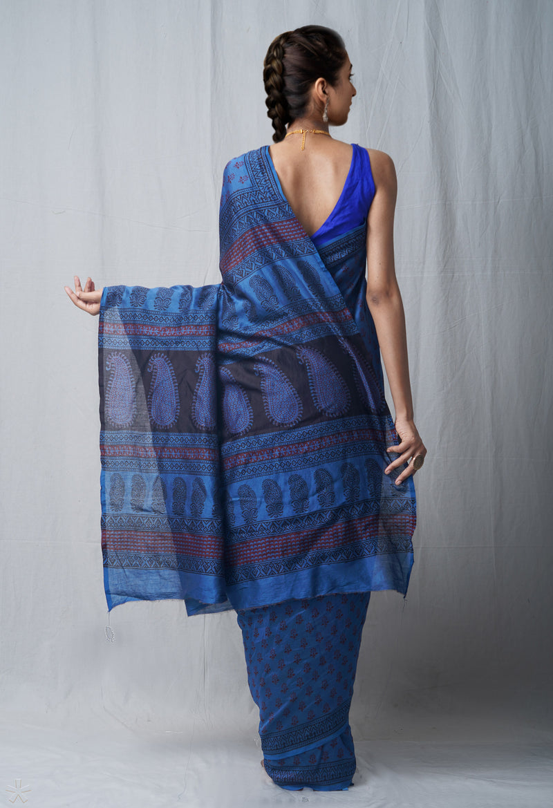 Blue Pure Bagh Chanderi Cotton Saree-UNM63424