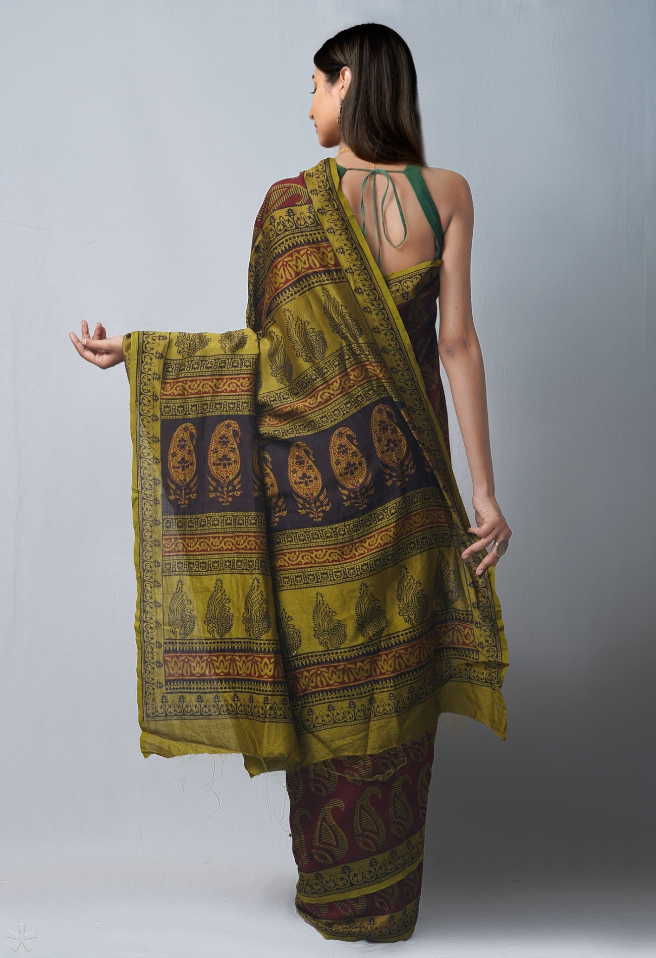 Online Shopping for MaroonGreen Pure Bagh Chanderi Cotton Saree with Bagh from Madhya Pradesh at Unnatisilks.com India

