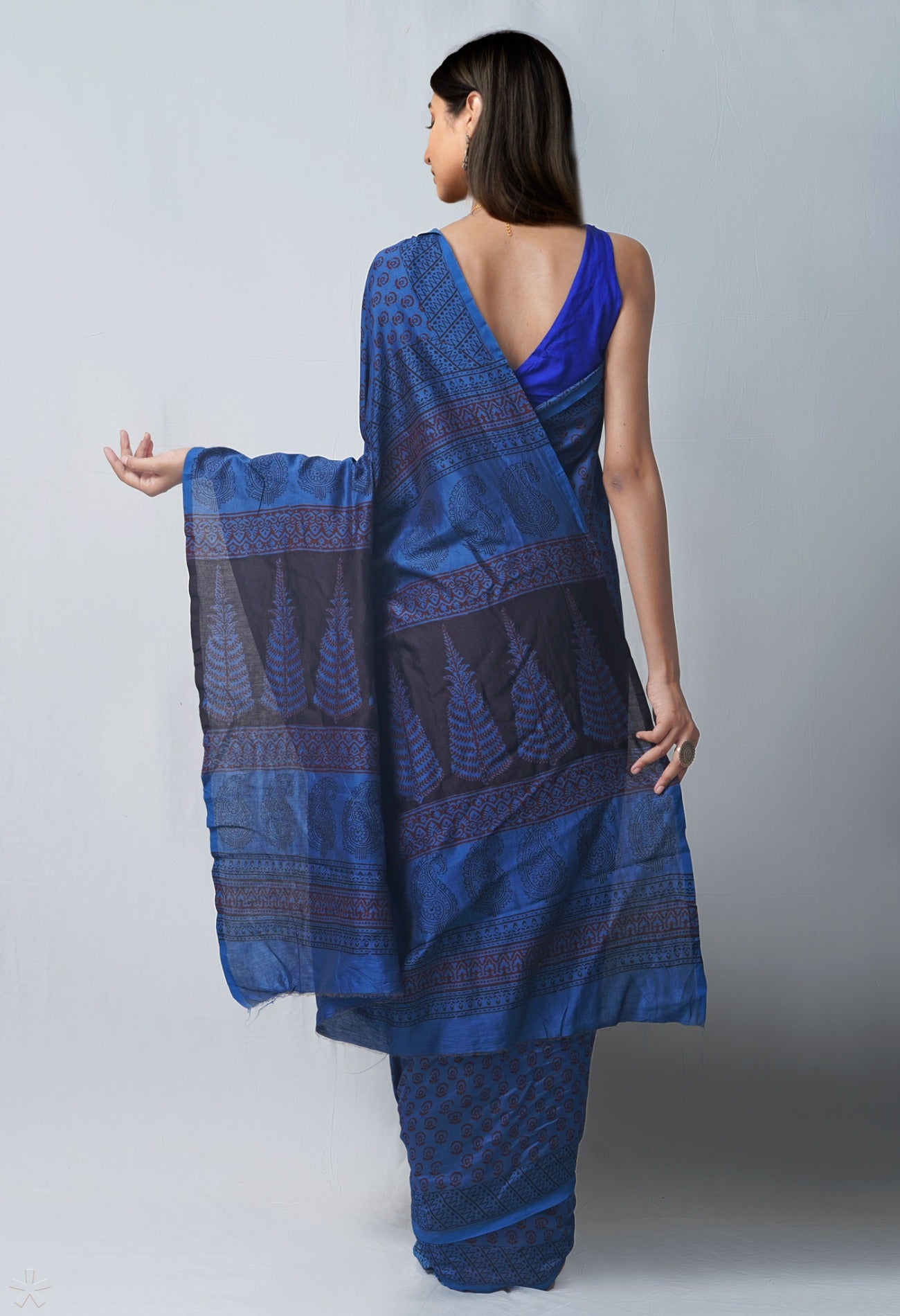 Online Shopping for Blue Pure Bagh Chanderi Cotton Saree with Bagh from Madhya Pradesh at Unnatisilks.com India
