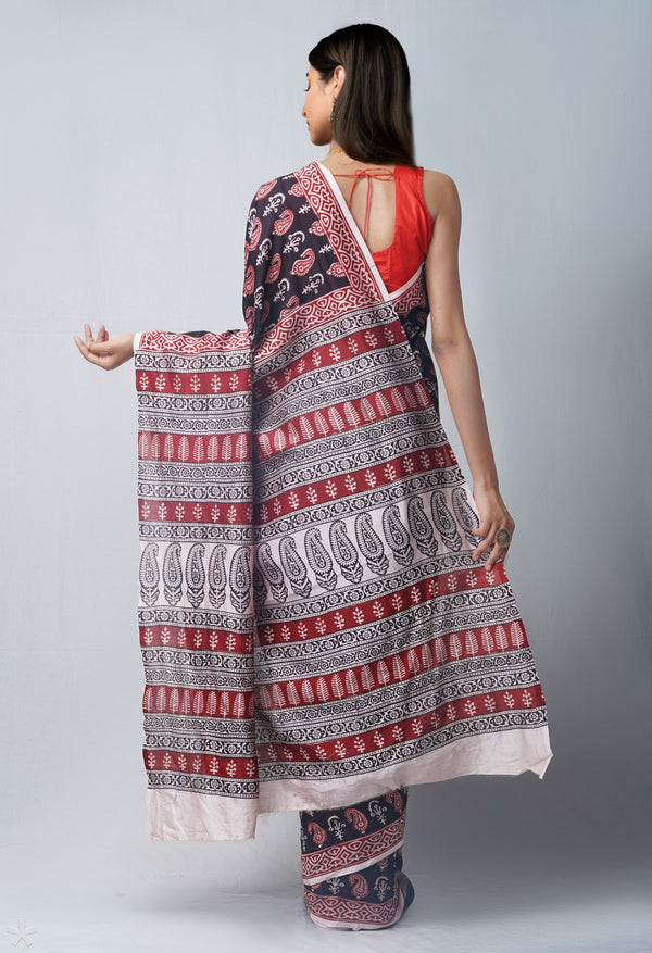 Online Shopping for Black Pure Bagh Chanderi Cotton Saree with Bagh from Madhya Pradesh at Unnatisilks.com India
