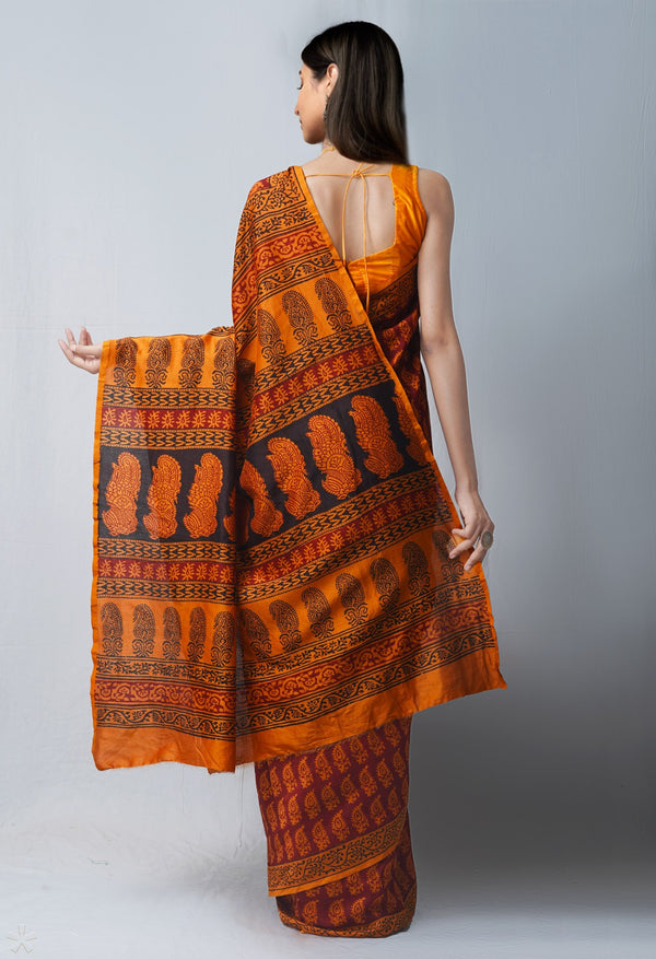 Online Shopping for Maroon Pure Bagh Chanderi Cotton Saree with Bagh from Madhya Pradesh at Unnatisilks.com India
