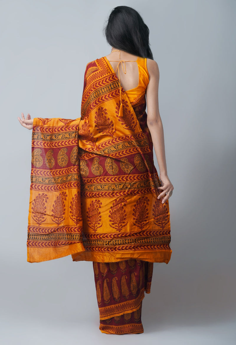 Online Shopping for Yellow Pure Bagh Chanderi Cotton Saree with Bagh from Madhya Pradesh at Unnatisilks.com India

