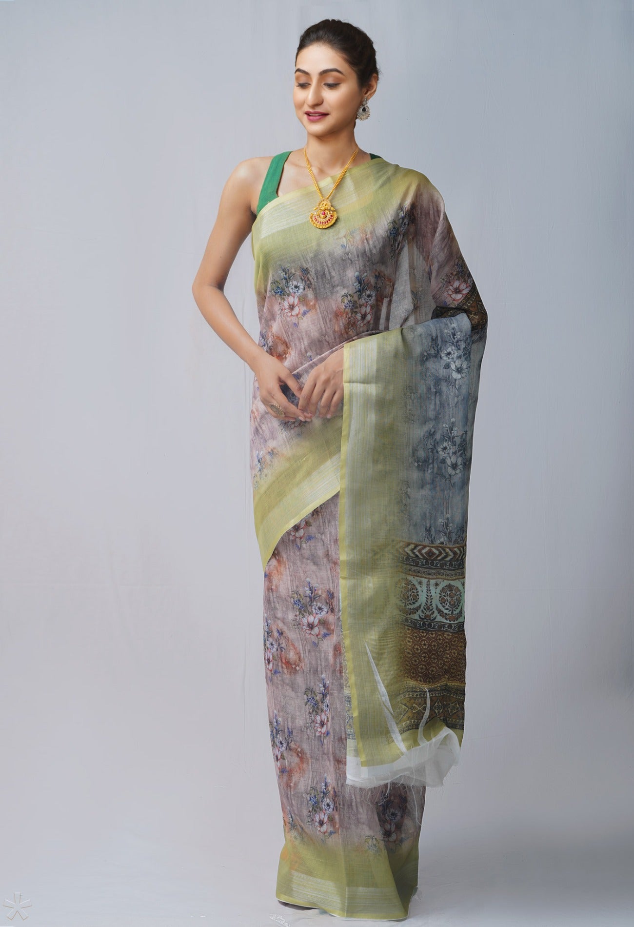 Online Shopping for Grey  Kalamkari  Linen Saree with Kalamkari from Chhattisgarh at Unnatisilks.com India
