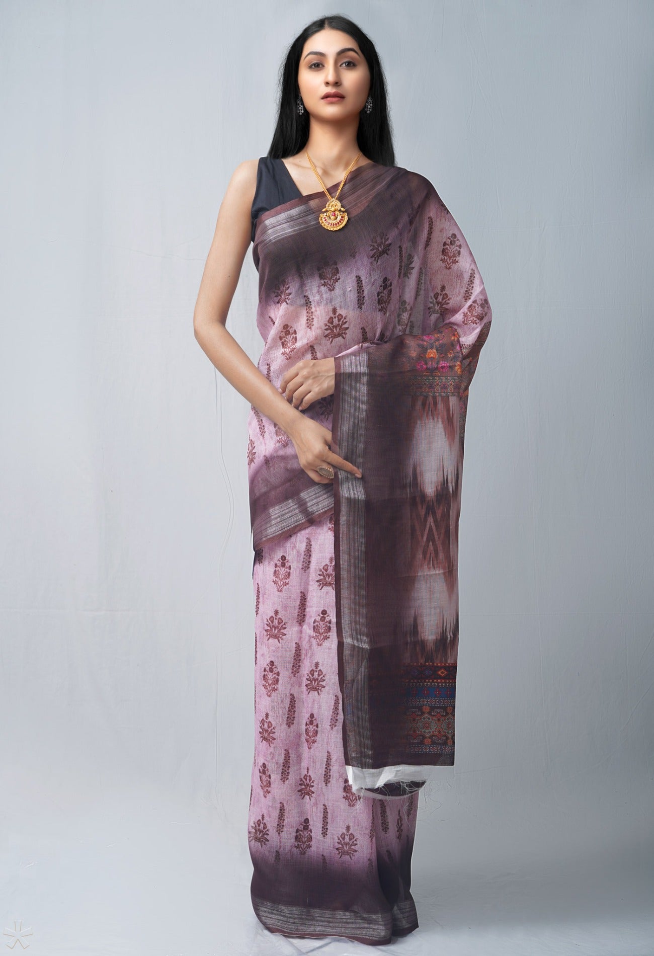 Online Shopping for Pink  Kalamkari  Linen Saree with Kalamkari from Chhattisgarh at Unnatisilks.com India
