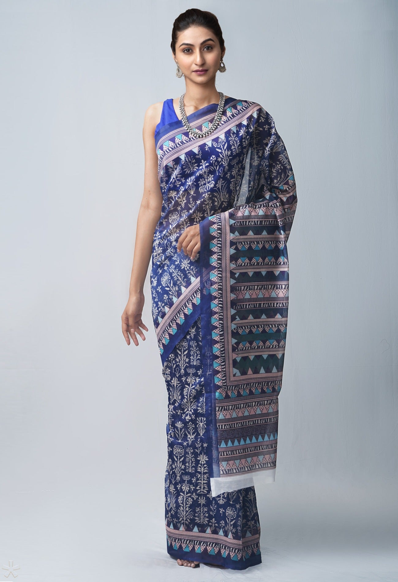 Online Shopping for Navy Blue  Digital Printed Chanderi Sico Saree with Fancy/Ethnic Prints from Madhya Pradesh at Unnatisilks.com India
