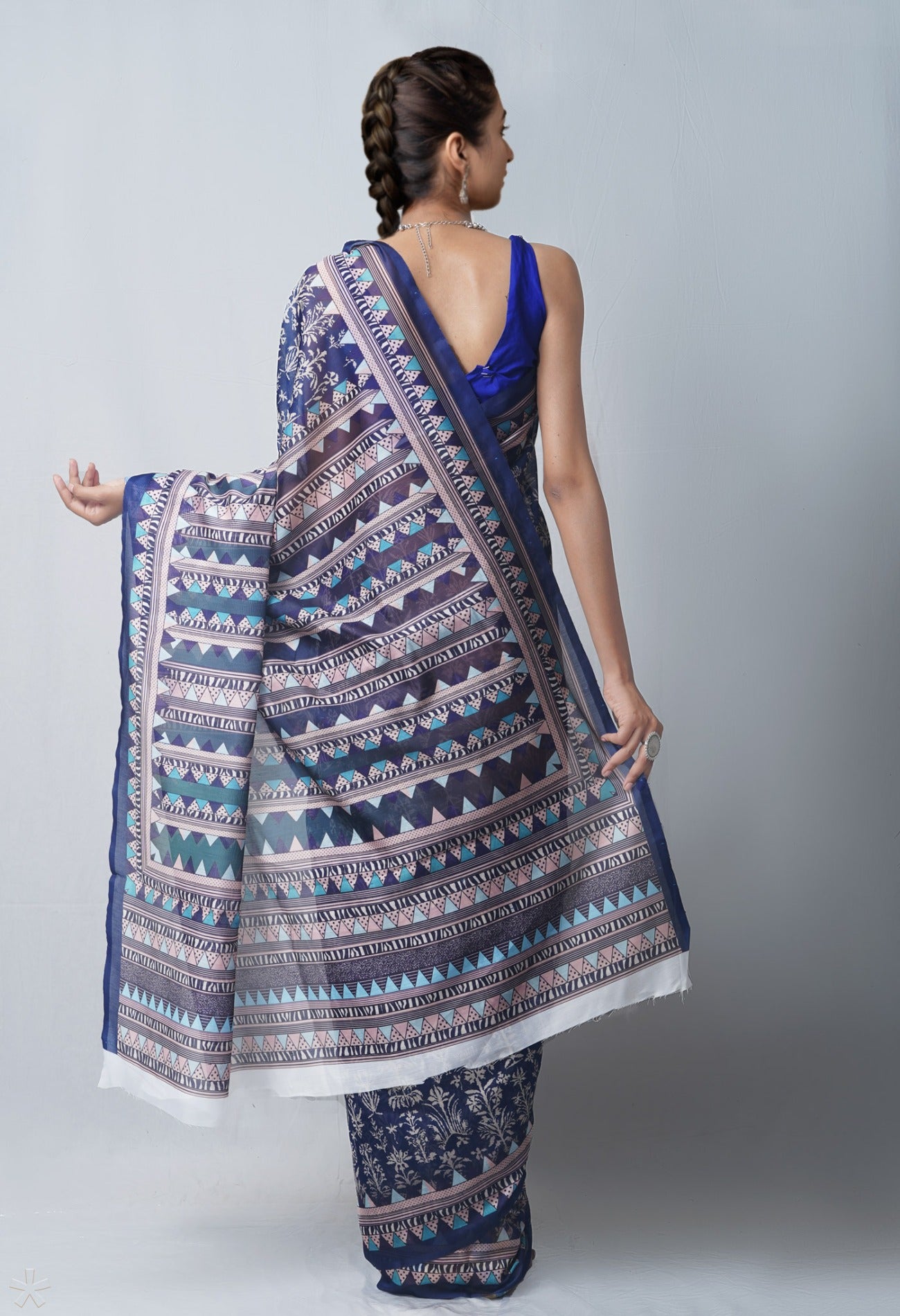 Online Shopping for Navy Blue  Digital Printed Chanderi Sico Saree with Fancy/Ethnic Prints from Madhya Pradesh at Unnatisilks.com India
