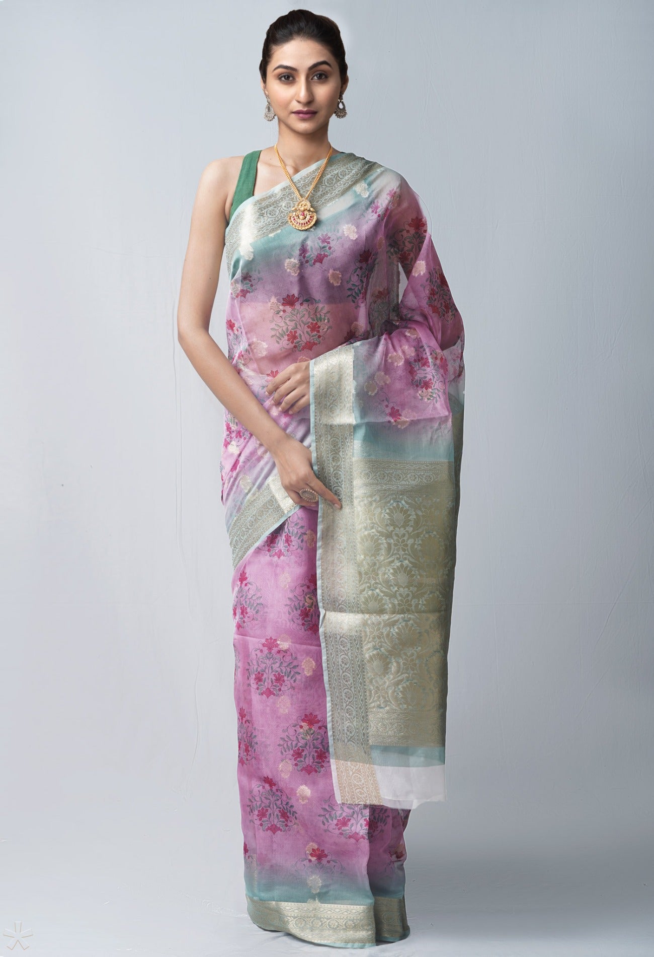 Online Shopping for Pink  Digital Printed Organza Saree with Fancy/Ethnic Prints from Uttar Pradesh at Unnatisilks.com India
