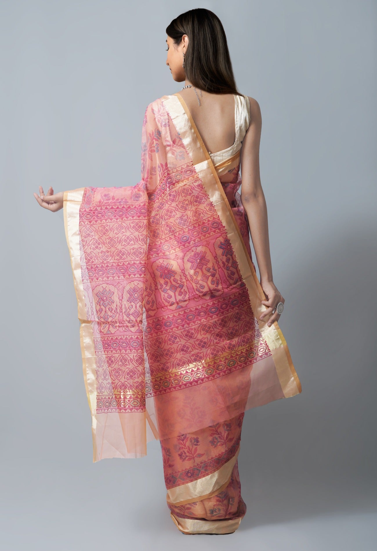 Online Shopping for Pink  Skin Printed  Organza Saree with Fancy/Ethnic Prints from Uttar Pradesh at Unnatisilks.com India
