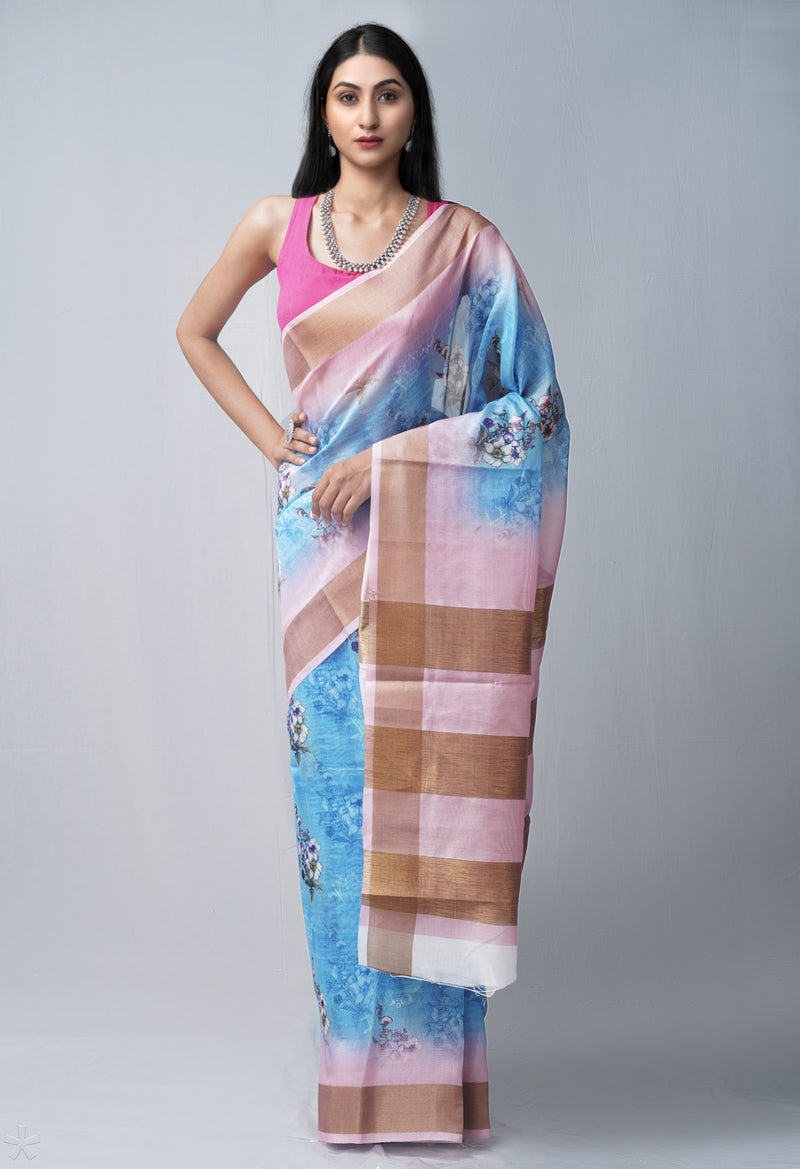 Online Shopping for Blue  Digital Printed Mercerised Sico Saree with Fancy/Ethnic Prints from Karnataka at Unnatisilks.com India
