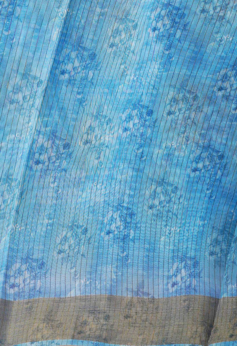Blue  Digital Printed Mercerised Sico Saree
